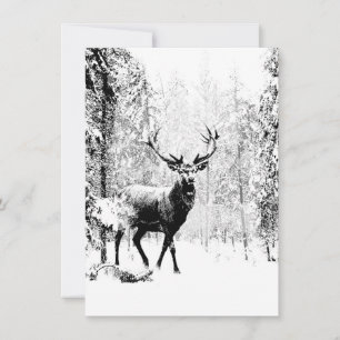 Stag Deer Winter Forest Willife Animal Nature Art