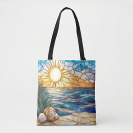 Stained Glass Beach Sunset Tote Bag