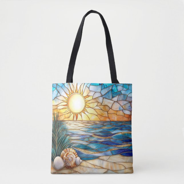 Stained Glass Beach Sunset Tote Bag (Frente)