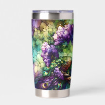 Stained Glass Peacock Floral Wreath Art