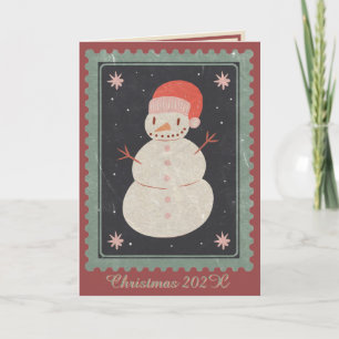 Stamps Snowman Cartão de Natal Vermelho e Verde