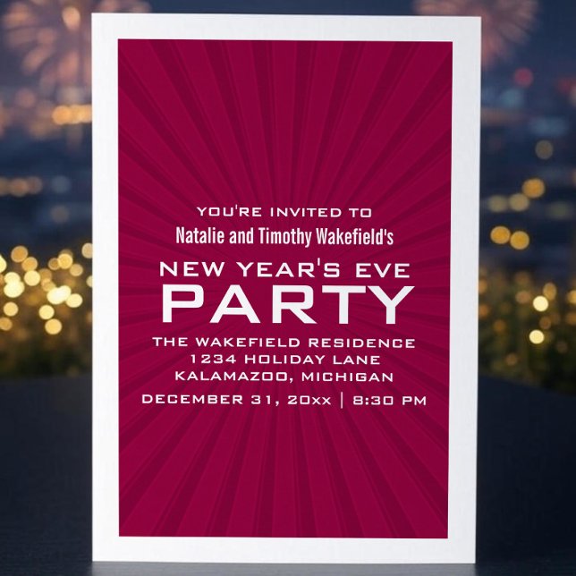 Starburst Rosa Stripes Festa de Ano Novo Convite (Pink Starburst Stripes New Years Party Invite)