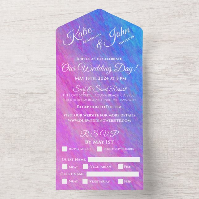 Stardust Sea-Wedding-Beach- Tudo Em Um Convite (Interno)