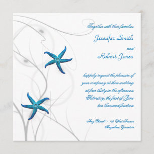 Starfish Azul com Convite para Casamento de Silver