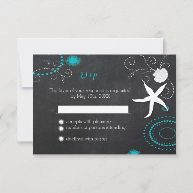 Starfish Chalkboard Beach Weding RSVP (Frente)