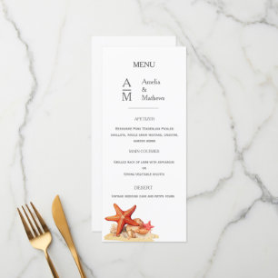 Starfish conchas praia casamento náutico Flat Menu