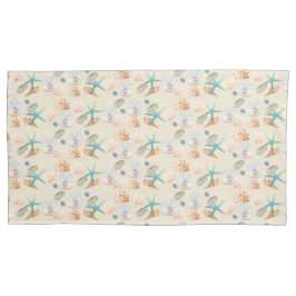 Starfish e conchas Pastel Watercolor Pillowcase