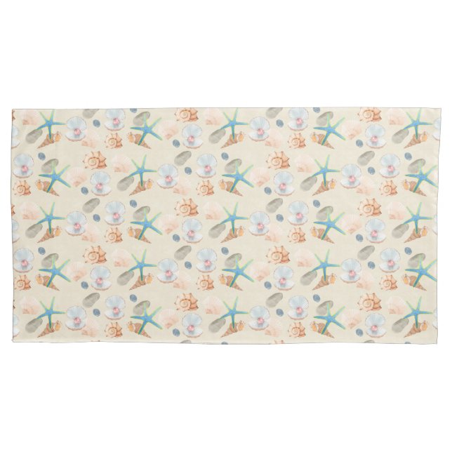 Starfish e conchas Pastel Watercolor Pillowcase (Frente)
