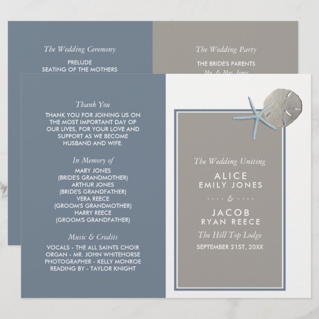 Starfish e Sand Dollar - Programa de Casamento de  (Frente/Verso)