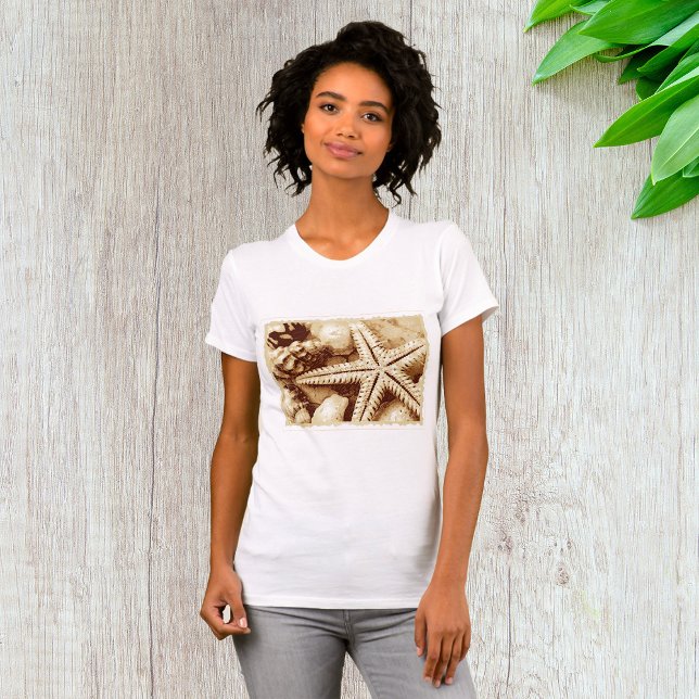 Starfish e Seashells Mulheres em T-Shirt (Criador carregado)