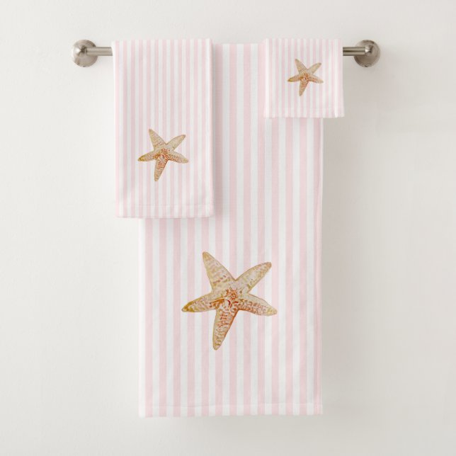 Starfish Painting Pink Stripe Toalha (Insitu)