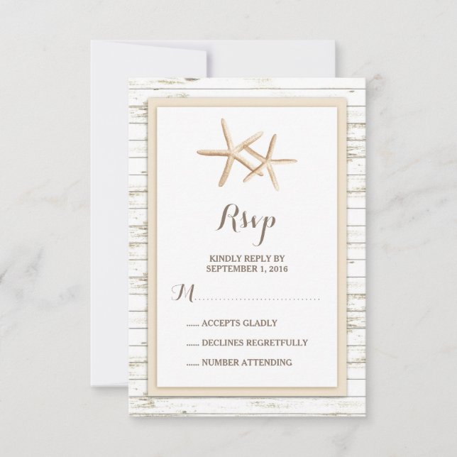 Starfish Whitewash Wood Beach Casamento RSVP (Frente)