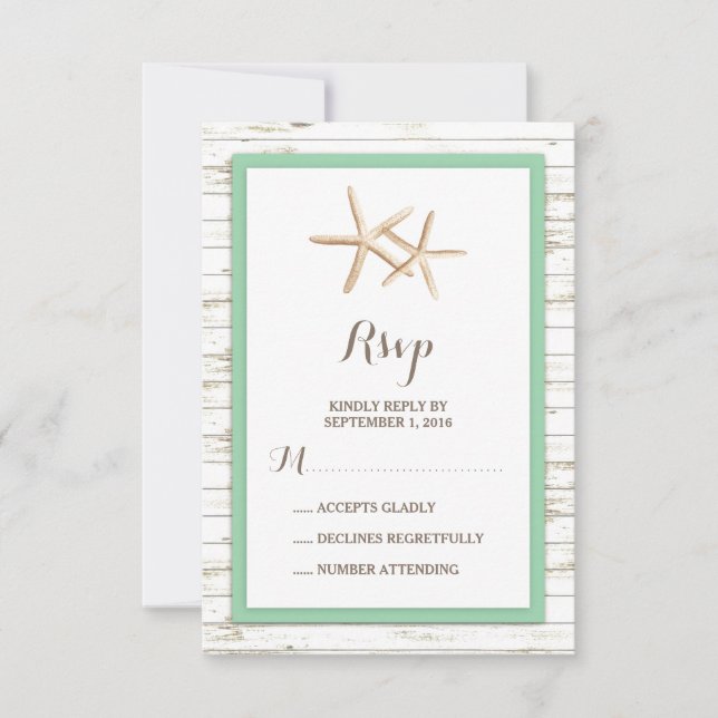 Starfish Whitewash Wood Beach Casamento RSVP (Frente)