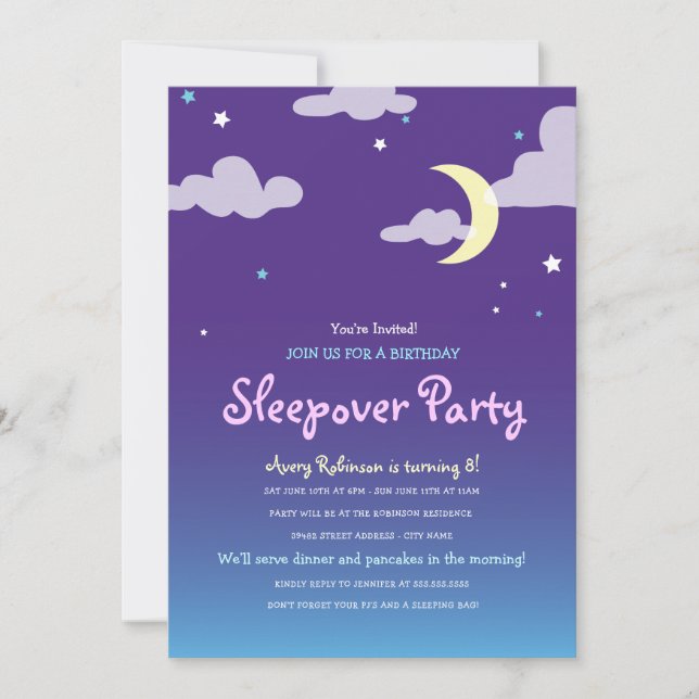 Starlight Birthday Sleepover Convite de festas (Frente)