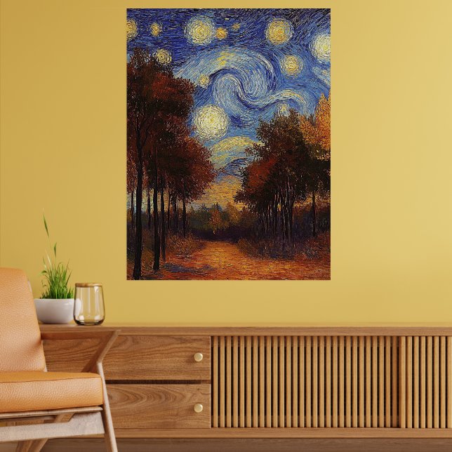 Starry Autumn Path - Impressionista Style Poster (Sala de Estar 2)