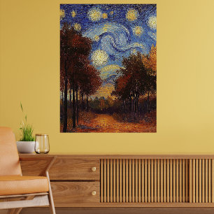 Starry Autumn Path - Impressionista Style Poster