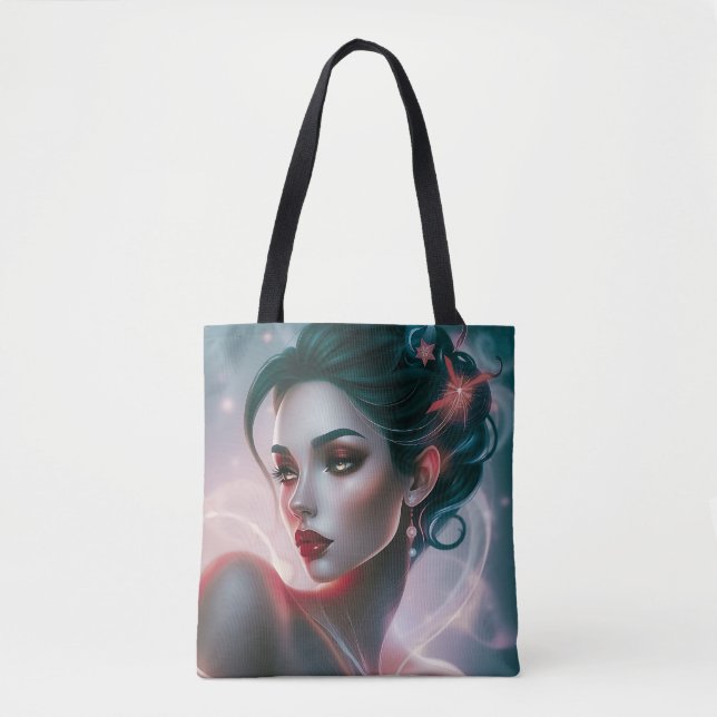 Starry Glam Tote Bag: Mulher Elegante (Frente)