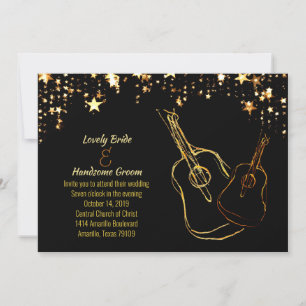 Starry Guitars Convite Dourado para Casamento de M