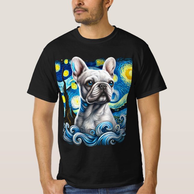 Starry Night Bulldog T-Shirt - Cachorro Artístico (Frente)
