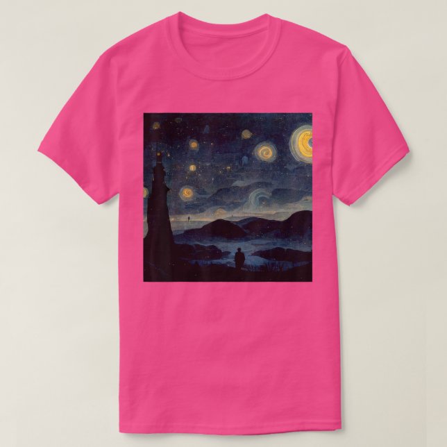 Starry Night Caspar David Friedrich T-Shirt (Frente do Design)