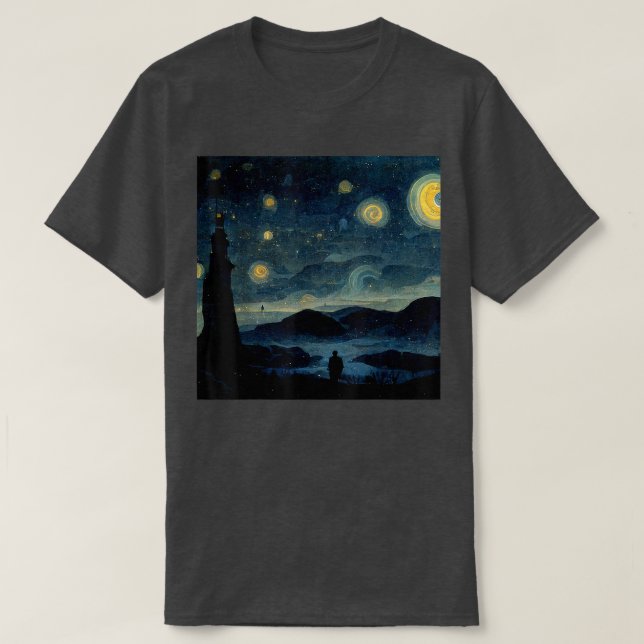 Starry Night Caspar David Friedrich T-Shirt (Frente do Design)