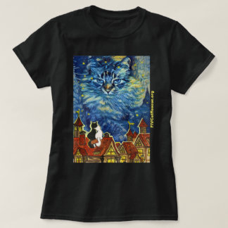 Starry Night Cat com Site para Mulheres T-Shirt