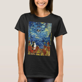 Starry Night Cat com Site para Mulheres T-Shirt