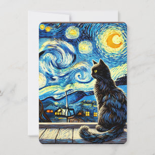 Starry Night Cat - Convite Whimsical