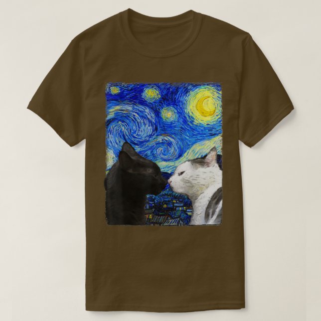 Starry Night Cat Van Gogh Cat T-Shirt (Frente do Design)