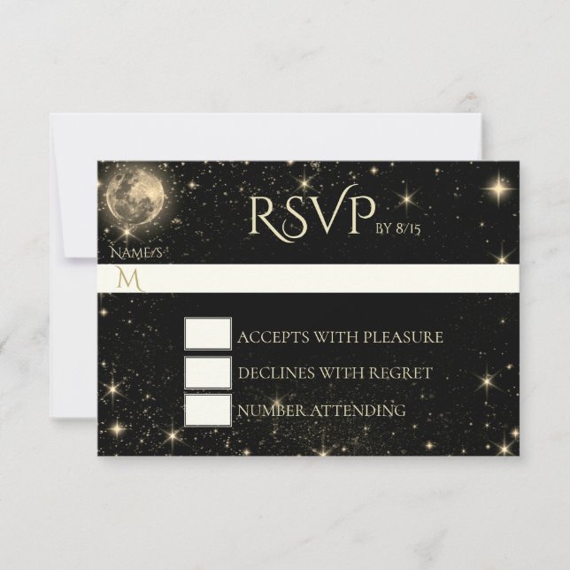 Starry Night com placa RSVP Dourada da Lua (Frente)