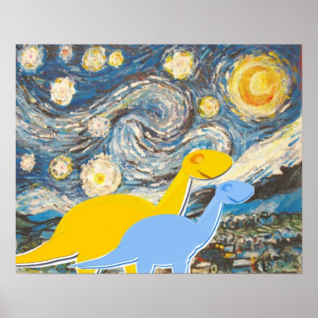 Starry Night Dinossauros Poster Impressão (Frente)