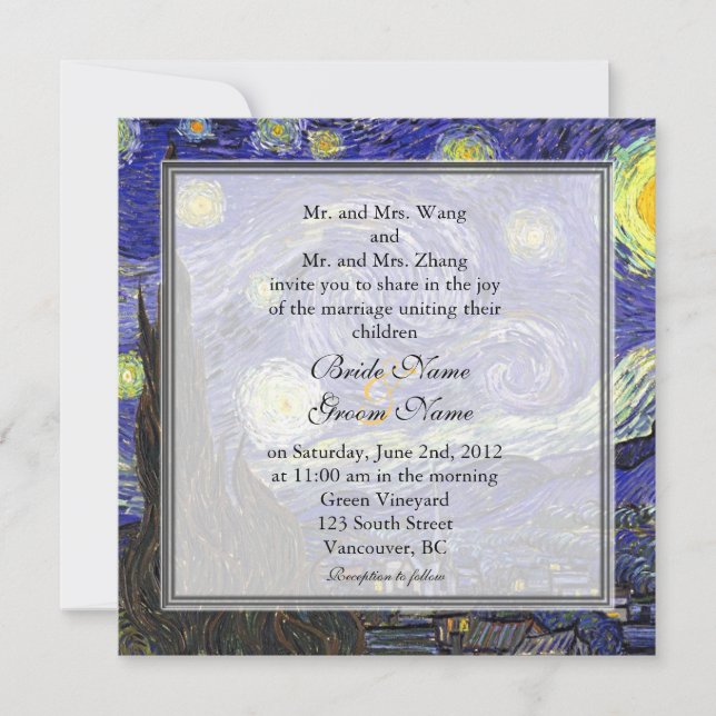 Starry Night, famoso convite para casamento de art (Frente)
