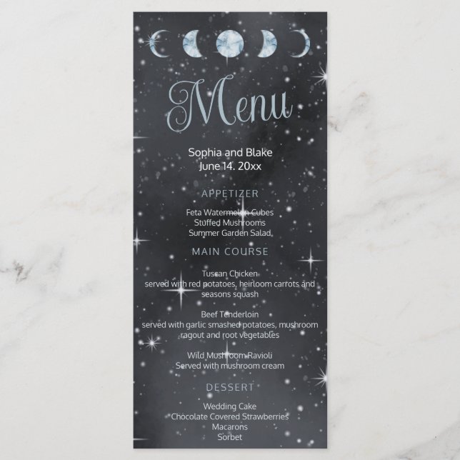 Starry Night Moon Phases Wedding Flat Menu (Frente)