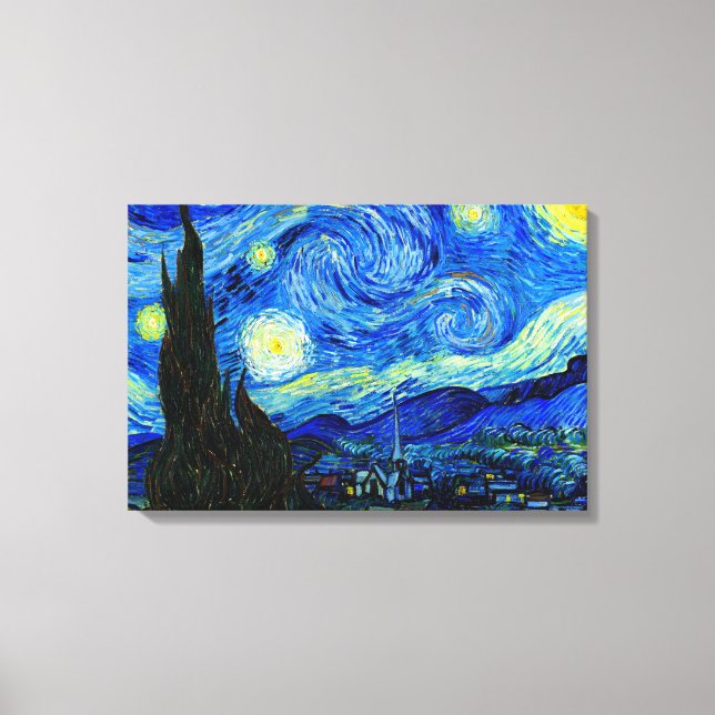 Starry Night por Van Gogh Triple Panel Canvas Prin (Frente)