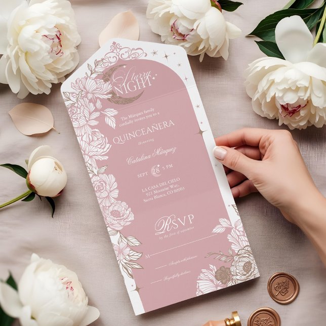 Starry Night Quinceanera Floral Moon Celestial (Starry Night Quinceanera Floral Celestial Moon All In One Invitation)