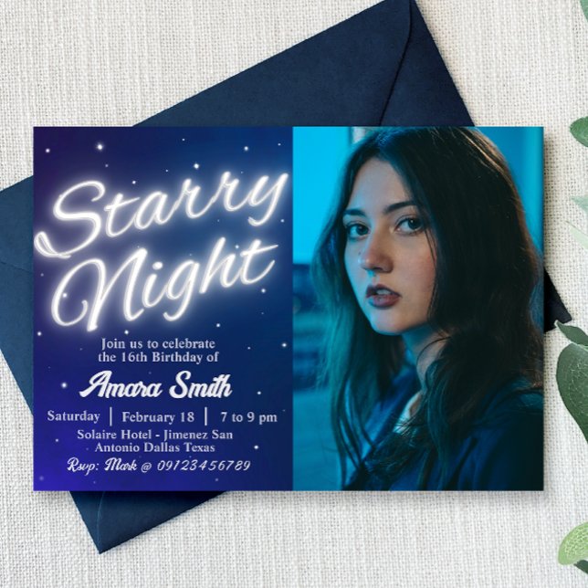 Starry Night - Sob o Convite das Estrelas (Starry Night - Stars Landscape Invitation with Photo)