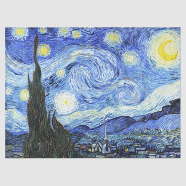 Starry Night Van Gogh Impressionismo Papel Tecido (Frente )