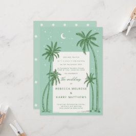 Starry Palm Trees Green convite para casamento