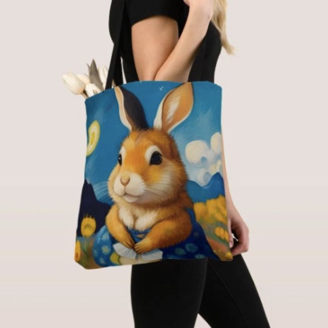 Starry Primavera Bunny Tote Bag (Criador carregado)