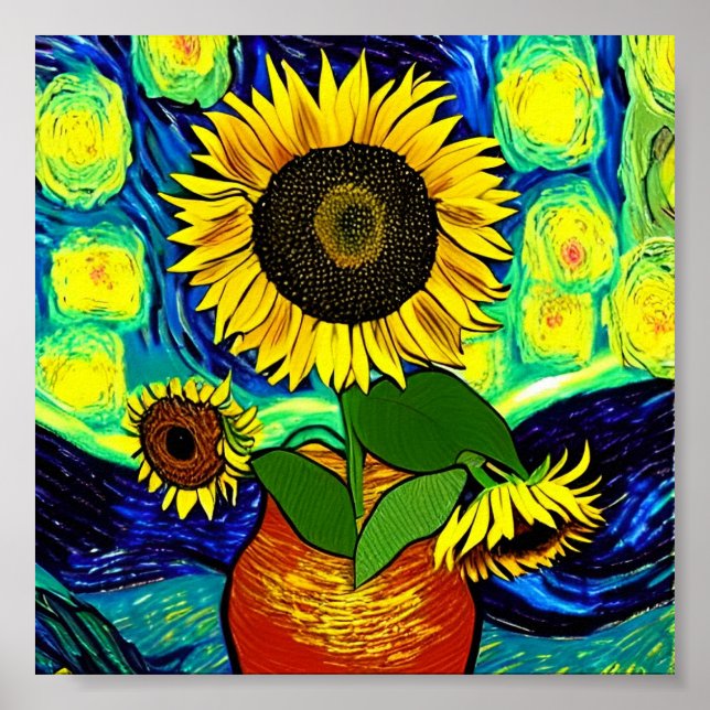 Starry Sunflower Night Poster (Frente)