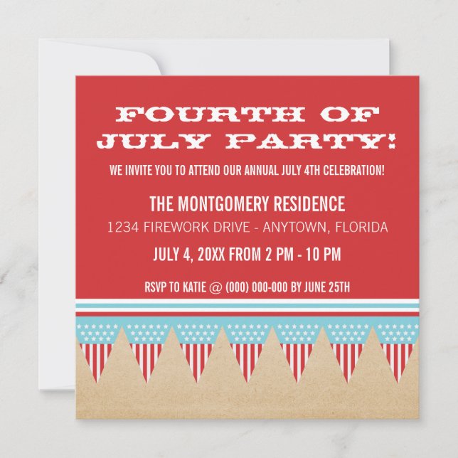 Stars and Stripes Banner 4 de julho Convite (Frente)