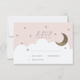 Stars & Crescent Moon Pink Girl Baptism RSVP