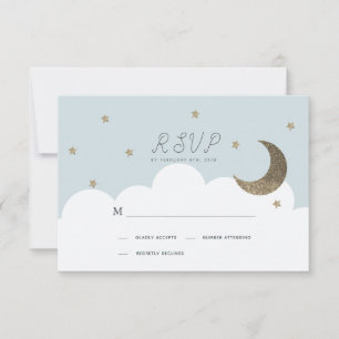 Stars & Moon Baby Blue Boy Baptism RSVP