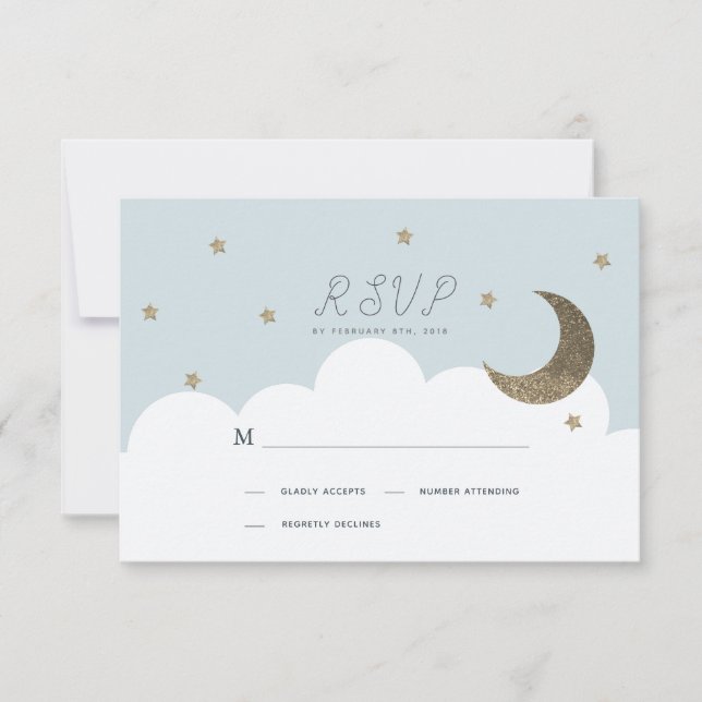 Stars & Moon Baby Blue Boy RSVP (Frente)