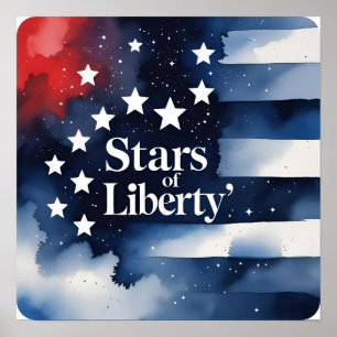Stars of Liberty 4 de julho Poster de Watercolor