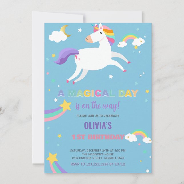 Stars Rainbow Fly Unicorn - Convites de Aniversári (Frente)