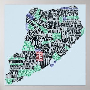 Staten Island, Poster de Arte do Mapa de Nova York