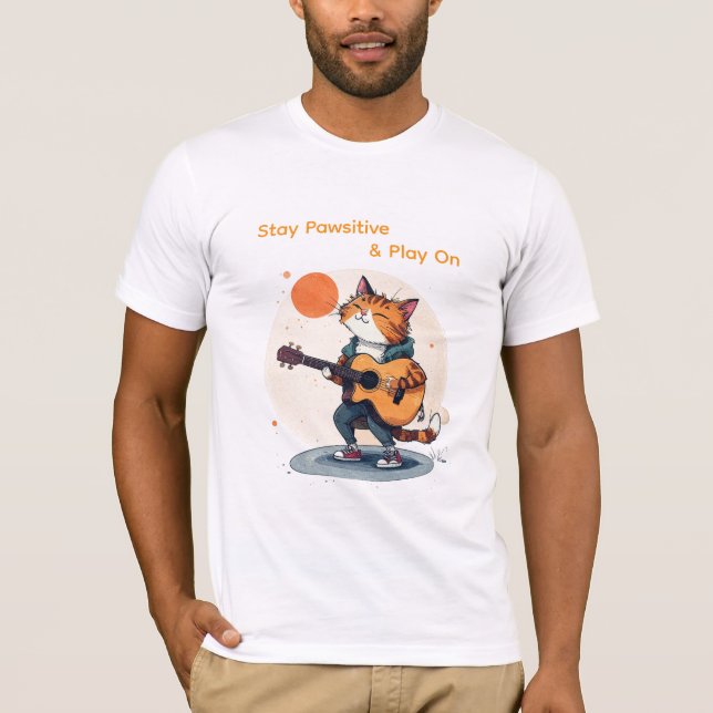 Stay Pawsitive Guitar Cat T-Shirt (Frente)