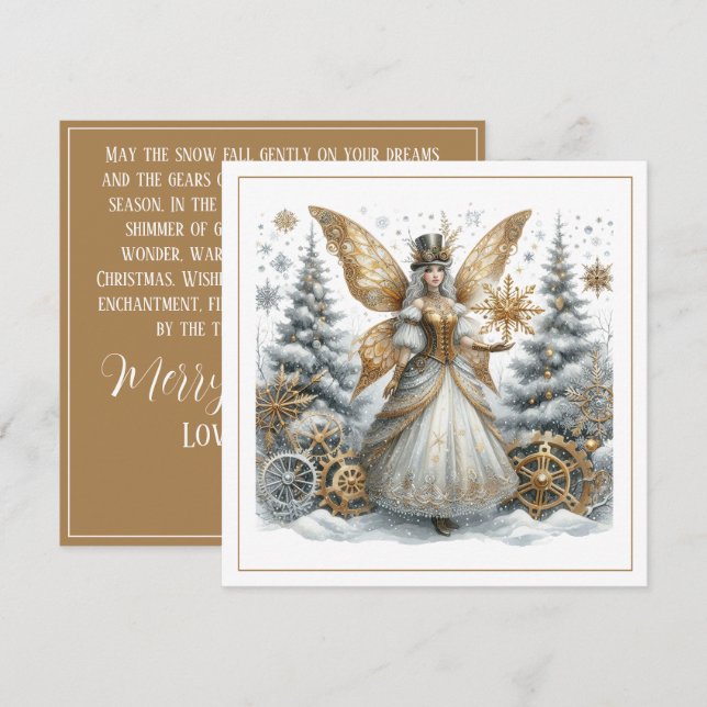 Steampunk Christmas – Golden Fairy in Snowy Forest (Frente/Verso)