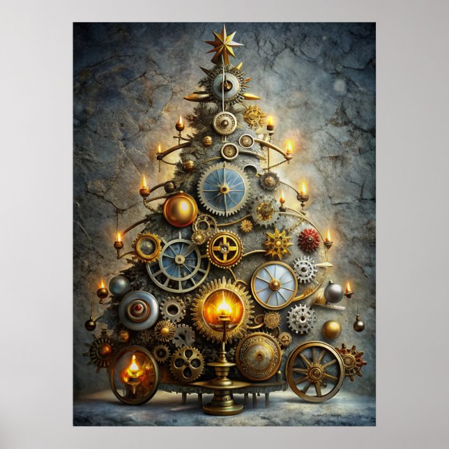 Steampunk Christmas Tree Poster (Frente)